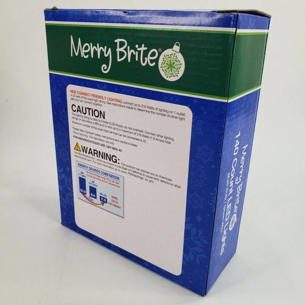 Merry Brite 140 ct LED Lights Multi Color Bulb Christmas Patio Kids Room Decor
